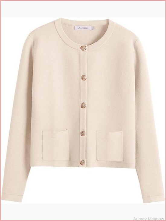 Sweaters - Women's Cropped Cardigan Sweater Button Down Striped Solid